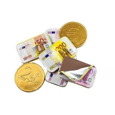 Billets et pièces en chocolat